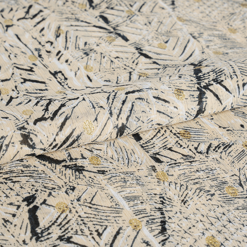 Tissu imprimé filé doré irrégulier en crêpe de mousseline de soie 75D