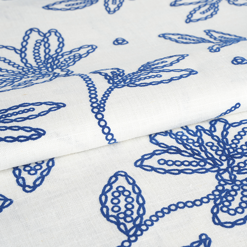 Tissu imprimé en mousse florale en lin et viscose 12S