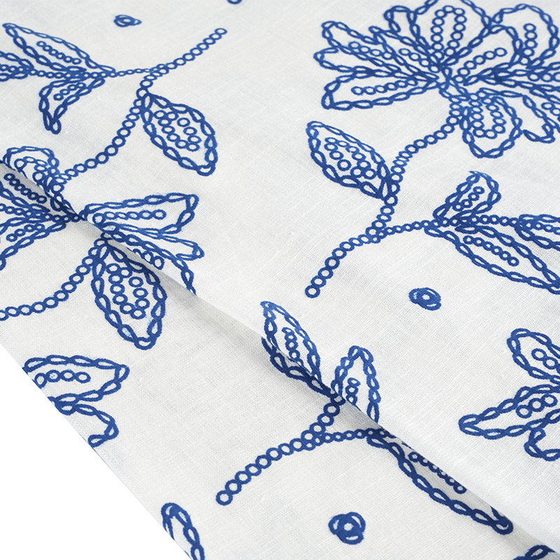 Tissu imprimé en mousse florale en lin et viscose 12S