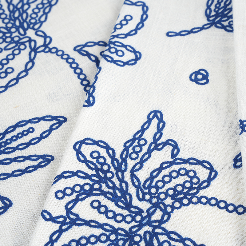 Tissu imprimé en mousse florale en lin et viscose 12S