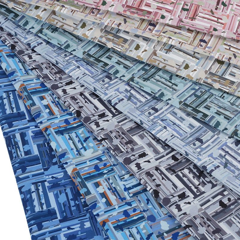 Tissu d'impression numérique en coton et soie fraîche 100D x 40S, bloc positif et négatif abstrait